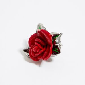 BIMBA Y LOLA Red resin rose ring with silver leaves RED 14 adult