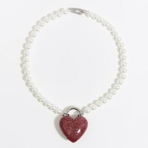 BIMBA Y LOLA Pearl necklace with pink glitter heart DARK PINK UN adult