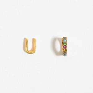 BIMBA Y LOLA Multicolor crystal mini hoop and letter U earrings GOLD UN adult