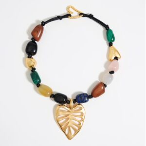 BIMBA Y LOLA Matte gold leaf and stones necklace BLACK UN adult