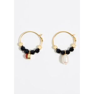 BIMBA Y LOLA Golden hoop crystals and stone earrings BLACK UN adult