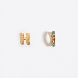 BIMBA Y LOLA Multicolor crystal mini hoop and letter H earrings GOLD UN adult