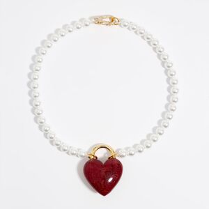 BIMBA Y LOLA Pearl necklace with red glitter heart RED UN adult