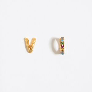 BIMBA Y LOLA Multicolor crystal mini hoop and letter V earrings GOLD UN adult