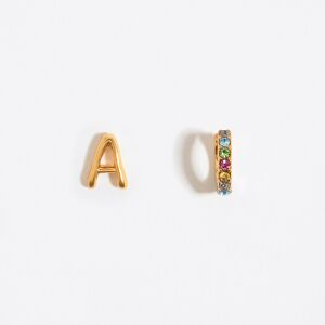 BIMBA Y LOLA Multicolor crystal mini hoop and letter A earrings GOLD UN adult