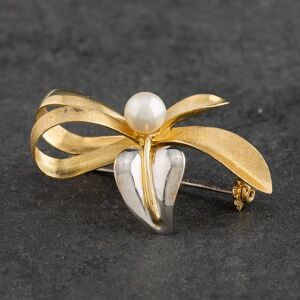 Pre-Owned 14ct Two Colour Gold Cultured Pearl Flower Brooch 4113023