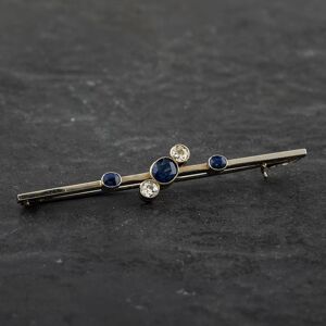 Pre-Owned Vintage White Gold Sapphire &amp; Old Cut Diamond Bar Brooch 4113054