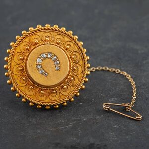 Pre-Owned Antique Yellow Gold Old Cut Diamond Filigree Horseshoe Design Brooch 4113064