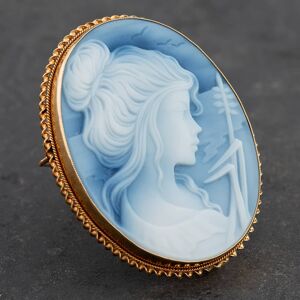 Pre-Owned 9ct Yellow Gold Cameo Oval Blue &amp; White Brooch 4113078