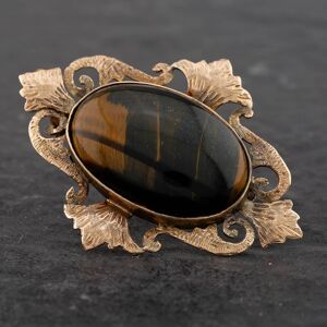 Pre-Owned Vintage 9ct Yellow Gold Tigers Eye Brooch 41131045