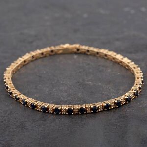 Pre-Owned 9ct Yellow Gold Sapphire &amp; Diamond 7 Inch Tennis Bracelet 41281167