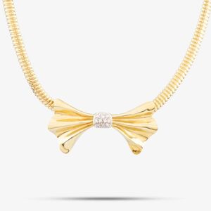 Pre-Owned 18ct Yellow Gold Brilliant Cut Diamond Bow Flexible 16 Inch Necklace 4156010