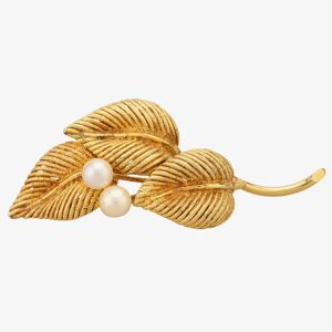 Pre-Owned 14ct Yellow Gold Pearl Set Leaf Brooch 4313096
