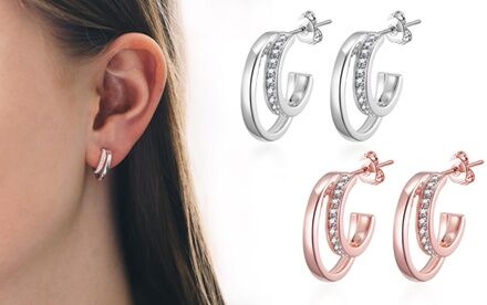 Groupon Goods Global GmbH Philip Jones Double Hoop Earrings with Crystals from Swarovski®