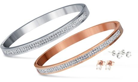 Groupon Goods Global GmbH Pave Bangle and Earring Set Encrusted with Crystals from Swarovski®