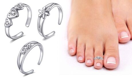 Groupon Goods Global GmbH Three- or Six-Piece Set of Philip Jones Silver Toe Rings with Crystals from Swarovski®