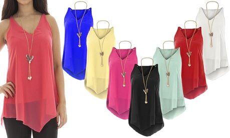 Groupon Goods Global GmbH Chiffon Vest Top with Pendant Necklace