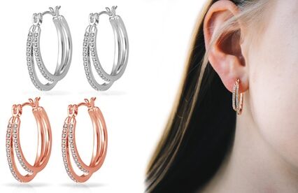 Groupon Goods Global GmbH One or Two Pairs of Philip Jones Double-Hoop Earrings with Crystals from Swarovski®