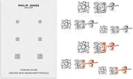 Groupon Goods Global GmbH One or Two Philip Jones Sterling Silver Stud Earrings Sets with Crystals from Swarovski®