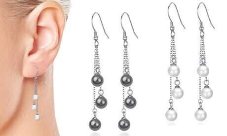Groupon Goods Global GmbH One or Two Pairs of Philip Jones Sterling Silver Triple Pearl Drop Earrings