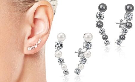 Groupon Goods Global GmbH One, Two or Three Pairs of Philip Jones Pearl Climber Earrings with Crystals from Swarovski®