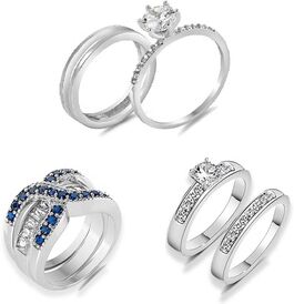 Groupon Goods Global GmbH Rhodium-Plated Simulated Sapphire Ring Set