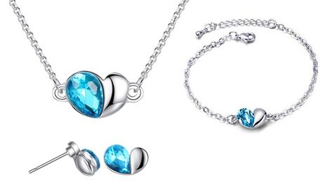 Groupon Goods Global GmbH Heart Necklace, Earrings and Bracelet Set made with Crystals from Swarovski®