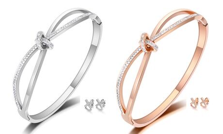 Groupon Goods Global GmbH One or Two Thumbs Up Orion Bangle and Earrings Sets with Crystals from Swarovski®