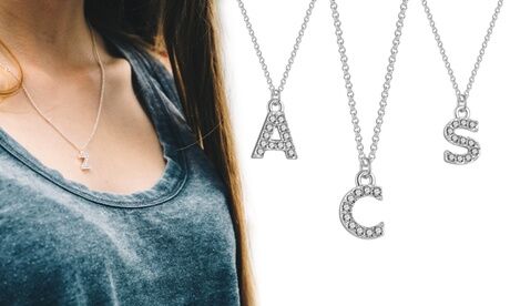 Groupon Goods Global GmbH Philip Jones Pave Initial Letter Necklace with Crystals from Swarovski®