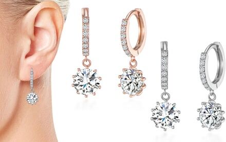 Groupon Goods Global GmbH One or Two Pairs of Philip Jones Solitaire Drop Hoop Earrings with Crystals from Swarovski®