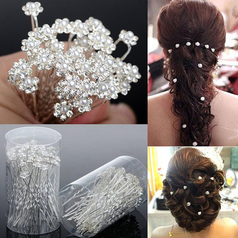 Ease Pursue 40 PCS Wedding Hair Pins Crystal Pearl Flower Bridal Hairpins Hair Accessories