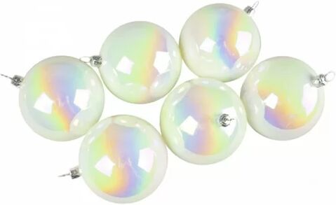 The Seasonal Aisle Luxury Shatterproof Ball Ornament (Set of 3) The Seasonal Aisle Colour: White Iridescent  - Size: 6cm H X 6cm W X 9cm D