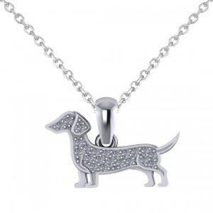 Allurez Diamond Accented Dog Pendant Necklace 14K White Gold (0.21ct)