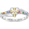 The Bradford Exchange My Blessed Family Women's Sterling Silver Personalized Birthstone And Diamond Ring Featuring An 18K Gold-Plated Sculpted Religio