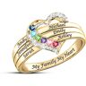 The Bradford Exchange My Family, My Heart Women's 18K Gold-Plated Heart-Shaped Ring Personalized With Up To 6 Names & 6 Crystal Birthstones - Personal