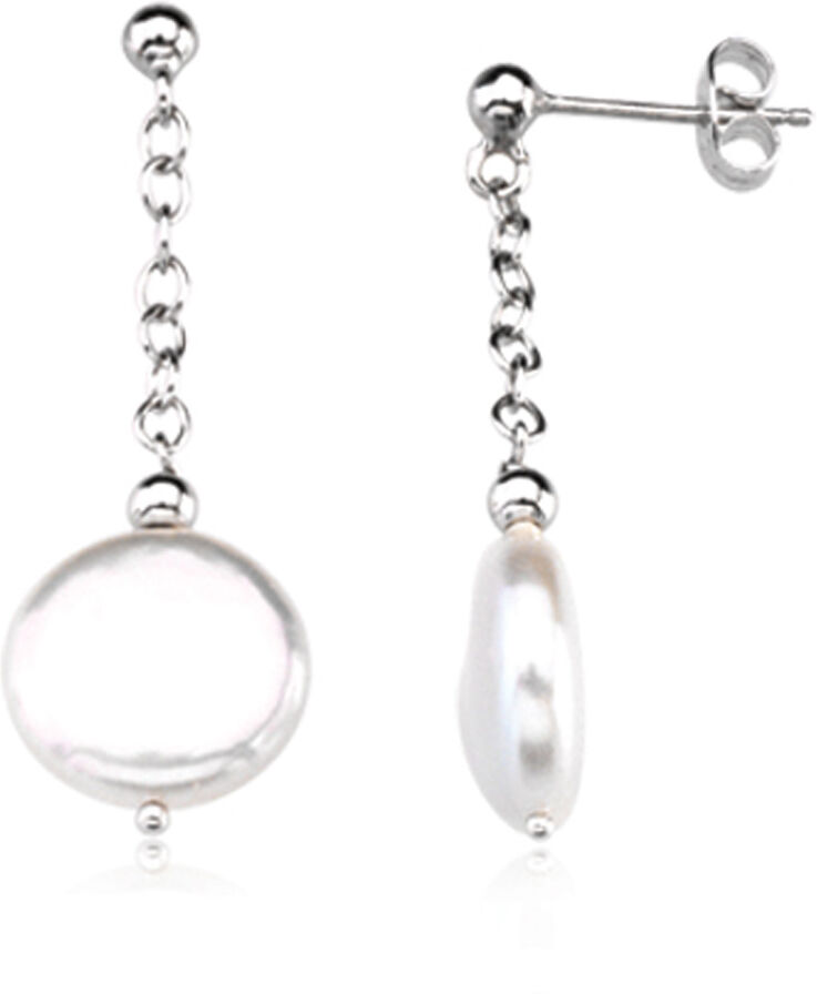 The Black Bow 12-13mm White Freshwater Cultured Coin Pearl Sterling Silver Earrings