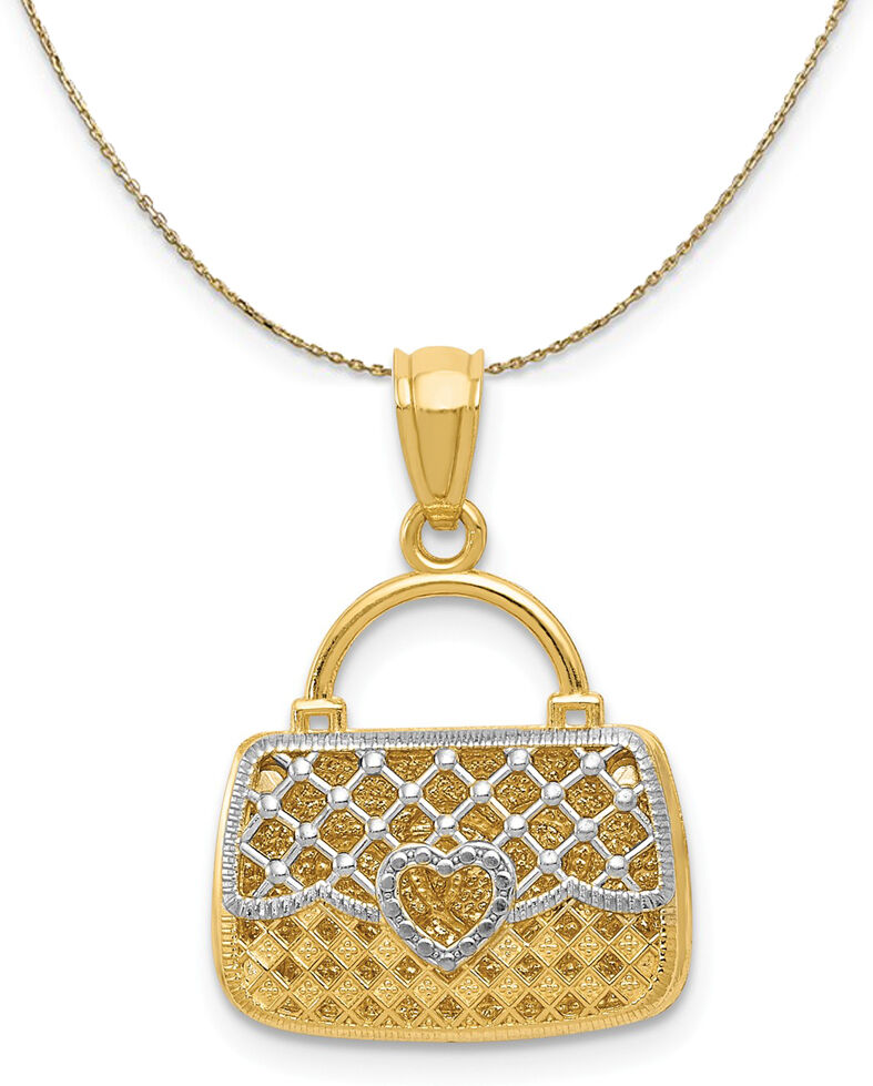 The Black Bow 14k Yellow Gold Reversible Heart Handbag Necklace - 30 Inch