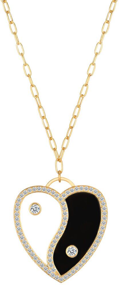 Gabi Rielle Rise Above the Crowd Collection 14K Over Silver CZ Yin & Yang Heart Pendant Necklace NoColor NoSize