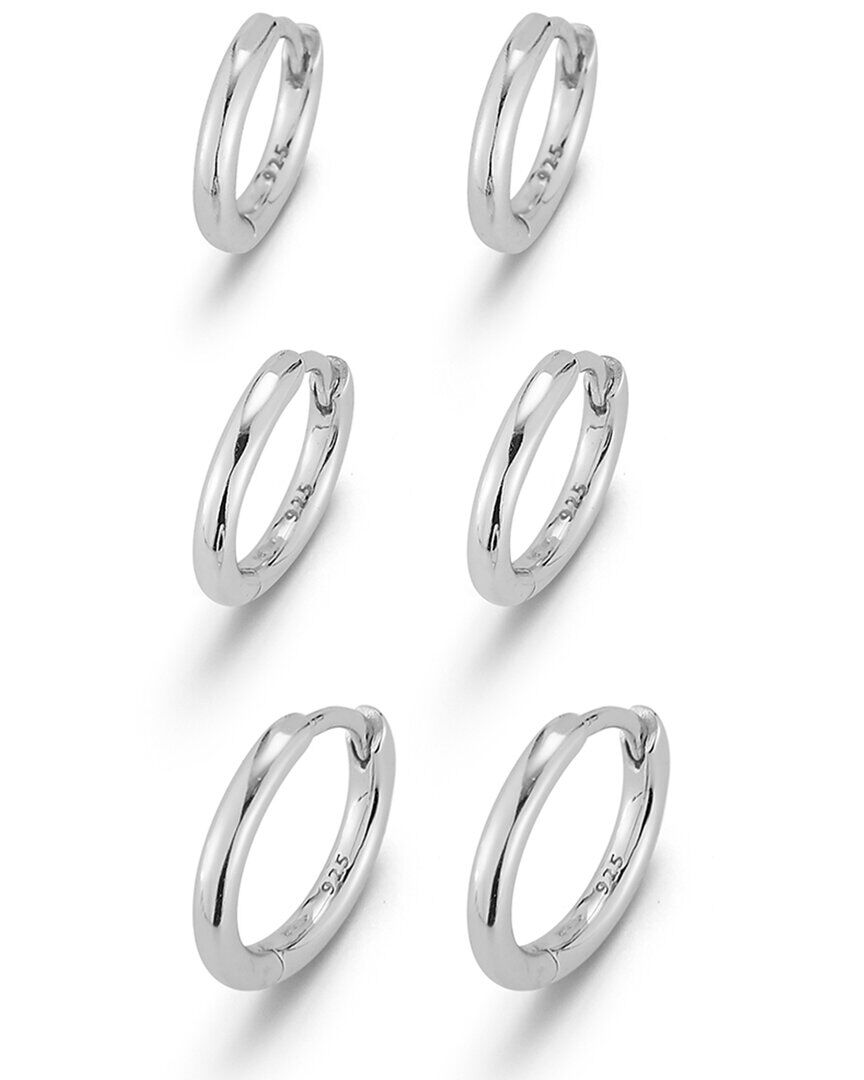 Glaze Jewelry Rhodium Plated Set of 3 Huggie Earrings NoColor NoSize