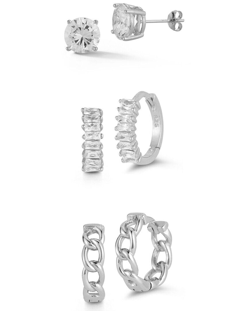 Glaze Jewelry Silver CZ Triple Set of Earrings NoColor NoSize