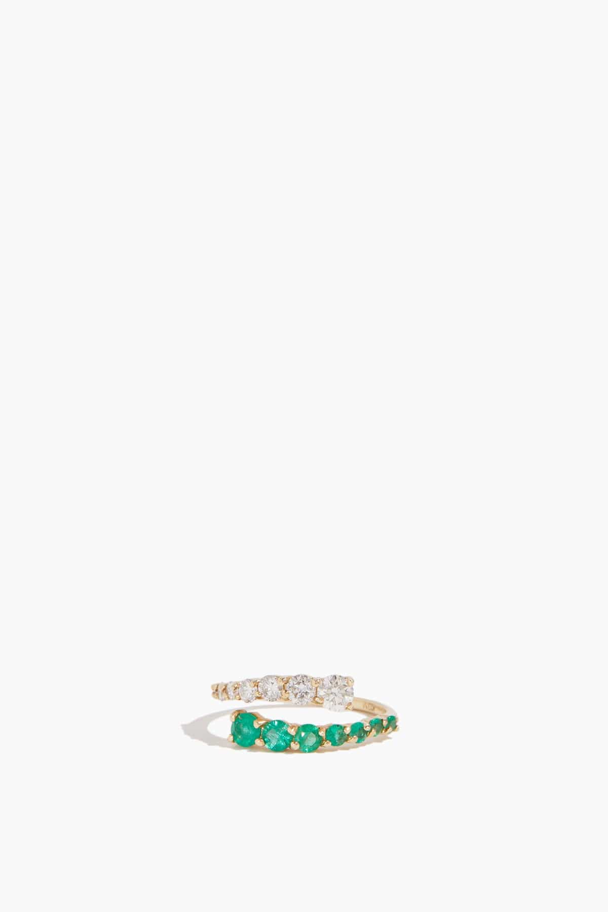 Stoned Fine Jewelry Moi et Toi Emerald + Diamond Ring in 14k Yellow Gold - Green - Size: One size