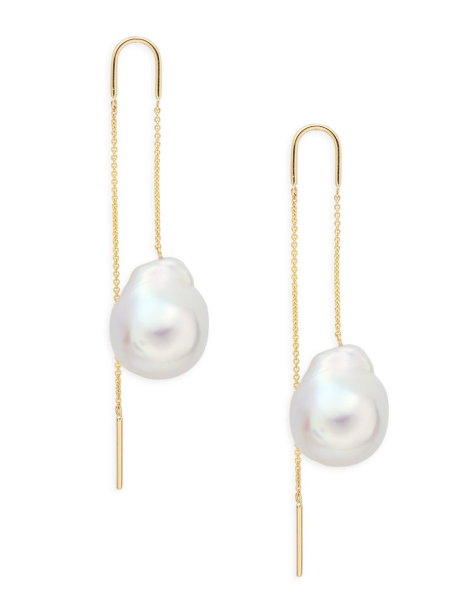 Photos - Other Jewellery Effy Women's 14K Yellow Gold & 17MM White Baroque Freshwater Pearl Drop Ea