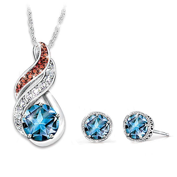 The Bradford Exchange Spirit Of America Jewelry Set With 3 Star-Cut Blue Topaz