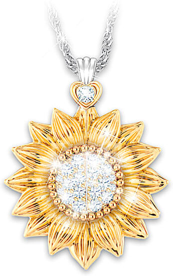 The Bradford Exchange 18K Gold-Plated And Platinum-Plated Personalized Sunflower Locket Pendant Adorned With 15 Crystals - Personalized Jewelry