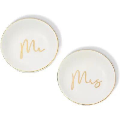 Juvale Ceramic Jewelry Trays for Wedding Gift, Trinket Dishes with Mrs and Mr (2 Pack), White