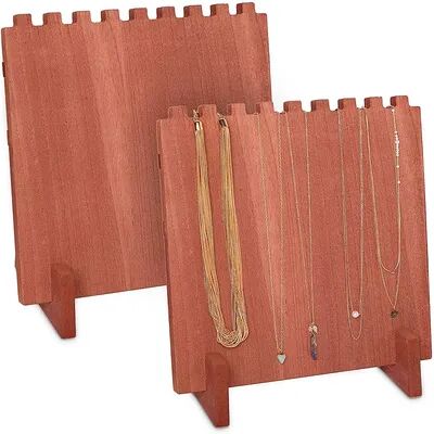 Farmlyn Creek Wood Necklace Display Stand, Jewelry Organizer (9 x 10 x 5.5 In, 2 Pack), Women's, Red/Coppr