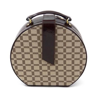 Bey-Berk Brown Leather Checkered Jewelry Box and Valet Tray Set, Women's