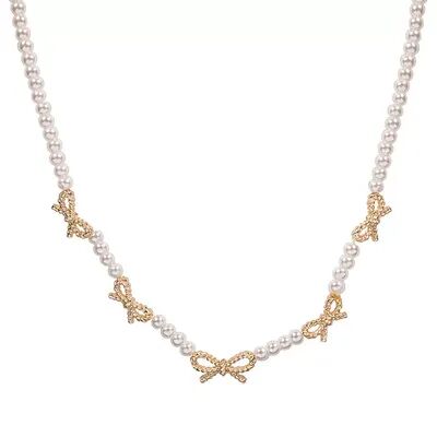 Draper JAMES RSVP Gold Tone Simulated Pearl Bow Station Necklace, Women's, White