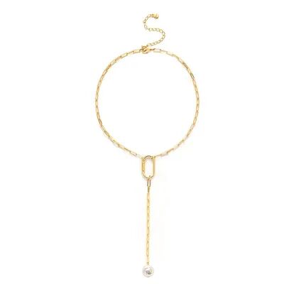 Roman 14k Gold Plated Glass Simulated Baroque Pearl Y-Necklace, Women's, White