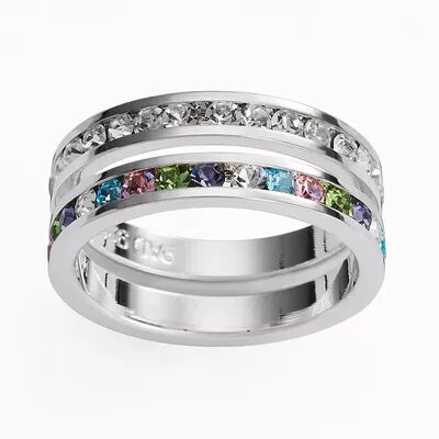 Traditions Jewelry Company Silver Plate Multicolored Crystal Stack Ring Set, Women's, Size: 8